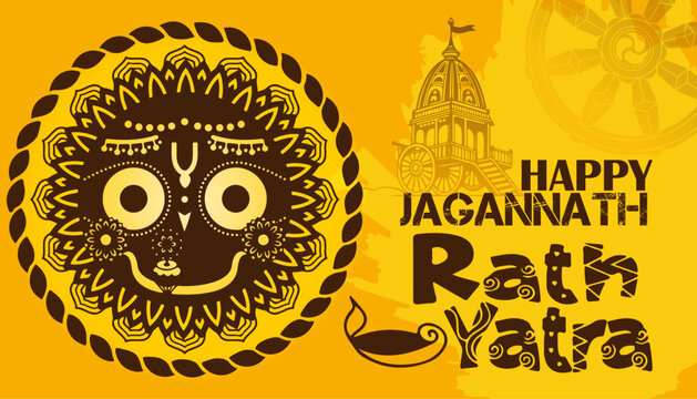 ath Yatra Greeting Card Design with Chariot Illustration and Happy Ratha Yatra Text.	