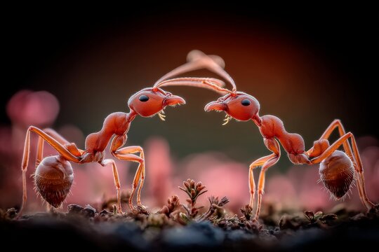 Macro photography of red fire ants (Solenopsis)