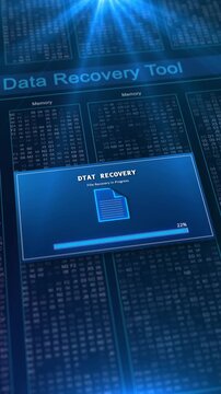 Futuristic File Technology Screen High tech interface displaying document recovery process progress indicator. for IT support, cybersecurity visuals, system repair themes, or digital storage concepts.