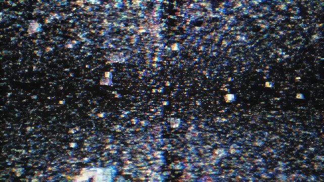 Colorful digital glitch static noise pattern on black background