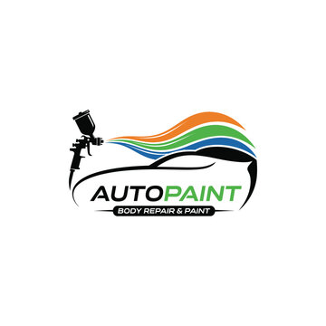A car body repair shop offers paint services with a spray gun.