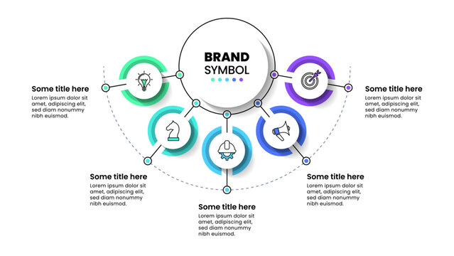 Infographic template. 5 circles with icons and line