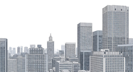 Fototapeta premium A vast cityscape with numerous skyscrapers under a bright, clear sky, showcasing a sprawling urban environment