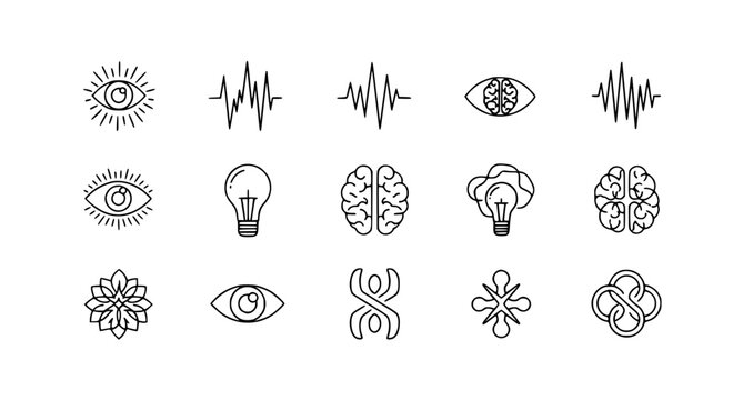 Visual thinking and brainstorming line icons set minimalist editable stroke creative design collection
