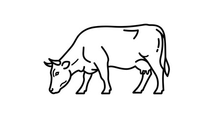 Fototapeta premium Black and white line drawing of a cow grazing in a field