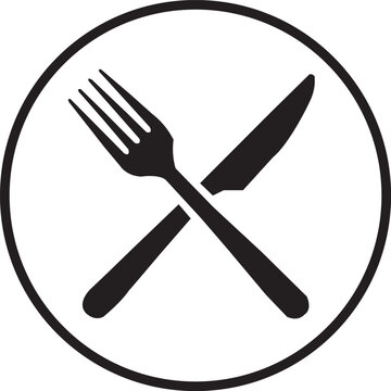 Minimal Fork and Knife Circle Logo Restaurant Kitchen Food Icon Design