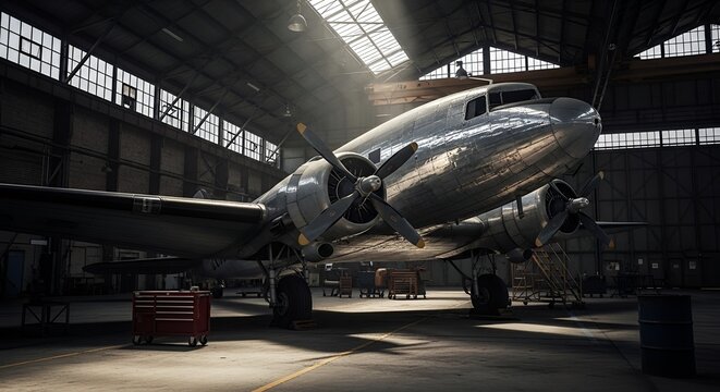 Old airplane hangar museum interior