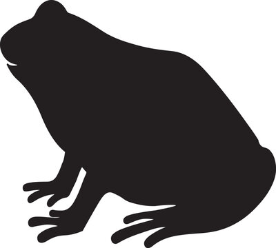 A black silhouette of a frog on a white background isolated on transparent background