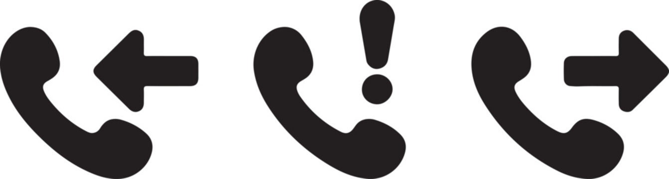 Communication call icons depicting incoming, urgent, and outgoing phone conversations for mobile interfaces