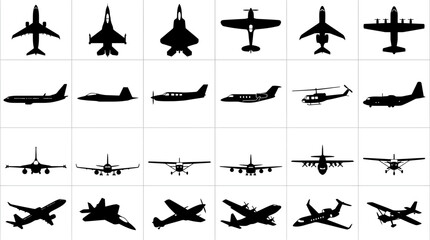 Obraz premium A collection of airplane silhouettes in various angles and perspectives.