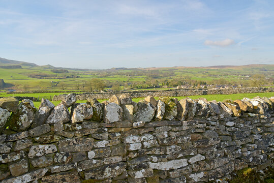 Fields and stone walls above Grassington in Wharfedale in the Yorkshire Dales National Park
