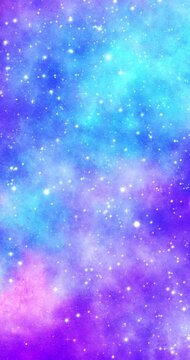 ネオンカラーの宇宙縦長背景 手描き水彩風