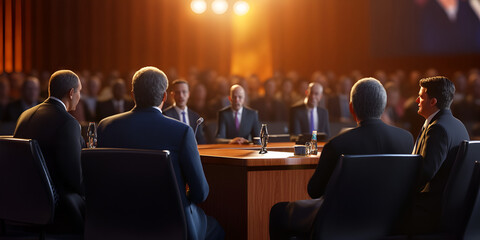 Fototapeta premium CEO Panel Discussion at Corporate Conference for Leadership Insights and Strategic Business Innovation