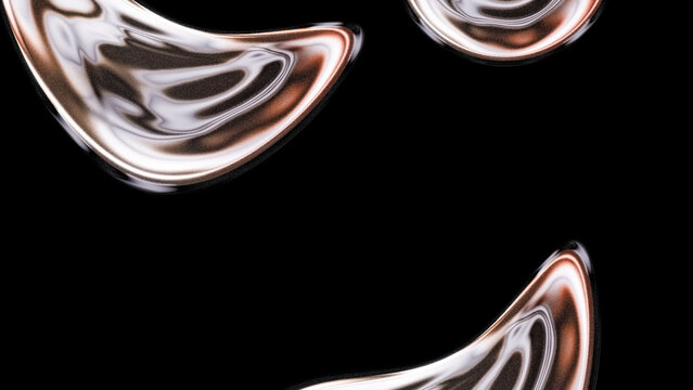 Glossy Liquid Rose Gold Blobs with Reflective Chrome Surface on a Minimalist Black Background