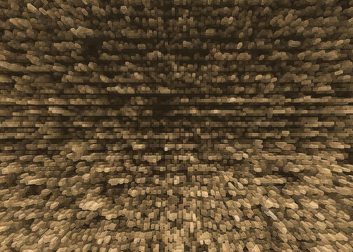 Uniform Tan Voxel Grid Texture with Three Dimensional Cubic Blocks and Subtle Depth Perspective