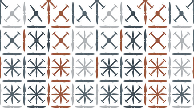 A rustic seamless pattern displays a grid of hand-painted abstract asterisk and cross shapes using textured brush strokes in muted slate, rust, and grey tones on white.