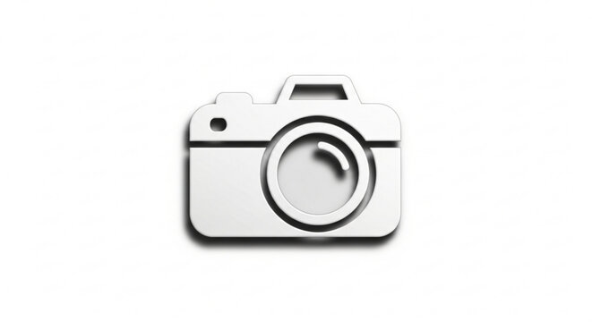 Minimalist 3D camera icon on white background