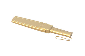 Golden metal detector isolated on white background. Security equipment. Safety control tool. Portable device for body scanning in airport or event. 3d render © OlekStock