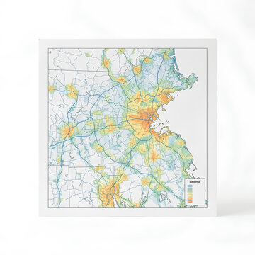 Detailed map of the Boston metropolitan area showing roads and population density.