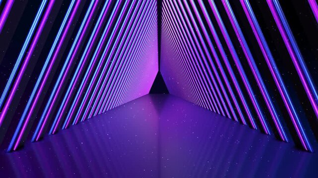 Neon Tunnel Corridor Glowing Lines Perspective luminous parallel light bars deep perspective creating futuristic sci fi environment ideal for technology intros backgrounds digital innovation visuals.