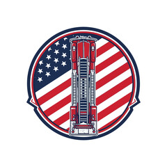 Obraz premium Vintage military patch featuring an iconic american building on us flag backdrop