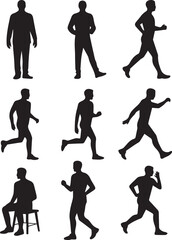 Obraz premium Collection of male figure silhouettes in different poses on transparent background.