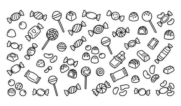 Hand-drawn candies doodle set vector illustration of sweets and snacks for children