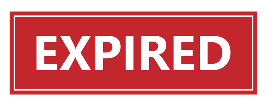 Expired, red rectangular stamp sign with bold white text, vector illustration, validity date warning, out of date document label.