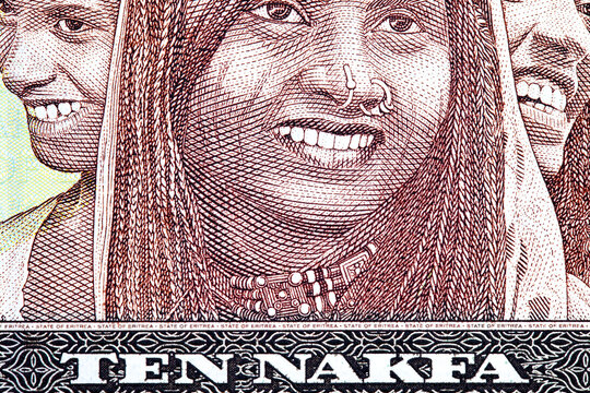 Eritrea 10 Nakfa 1997 Banknotes depicting portraits of local people Three generations. People of Eritrea. Paper money of Eritrea.