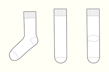 Classic Crew Sock Technical Flat Sketch Outline © MdAmirul