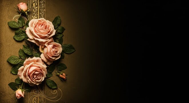 Elegant antique floral background with faded colors and intricate rose designs, ideal for classic wedding invitations or historical themed projects, antique, aesthetic, seamless