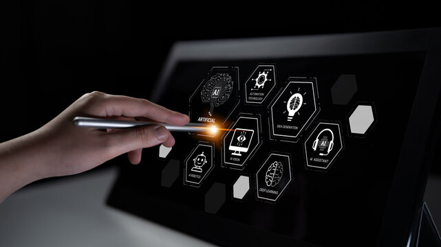 AI learning system involves deep learning, supervised machine learning, and natural language processing. AI learning diagram shows how AI advances learn in automation and data processing. Spline
