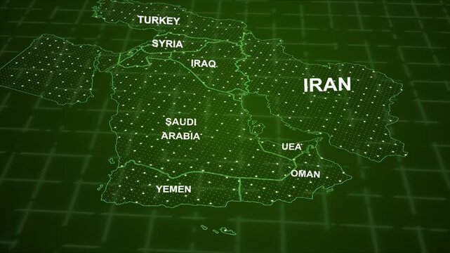 3D Iran Map. middle east, futuristic highlighting area.