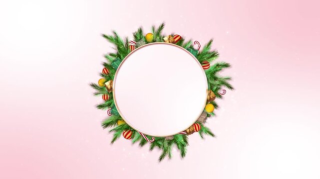 Festive Holiday Wreath Border With Decorations And Copy Space Festive wreath style frame fir leaves golden presents blank space for Christmas cards invitations holiday marketing and seasonal messages.