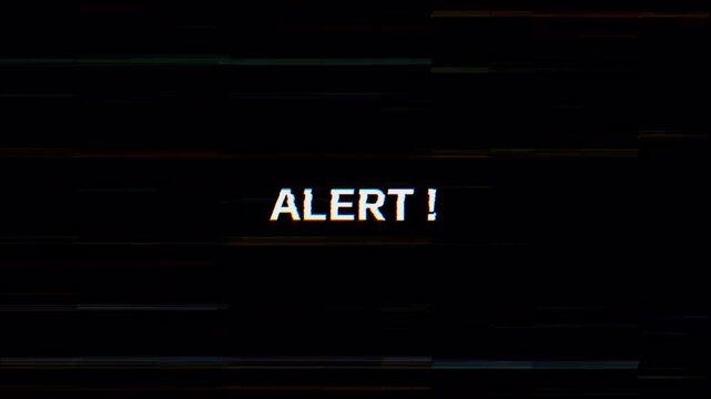 Alert animation moving text with glitch effects and RGB colors. 4K videos.