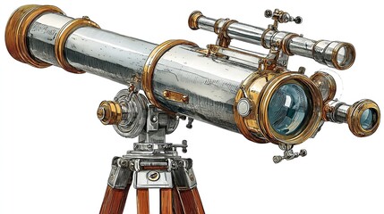 Fototapeta premium Vintage telescope with brass accents and glass lenses, detailed illustration