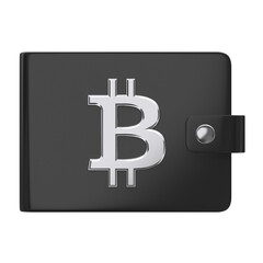 Fototapeta premium Black wallet with silver bitcoin symbol clasp design. 3d rendering.