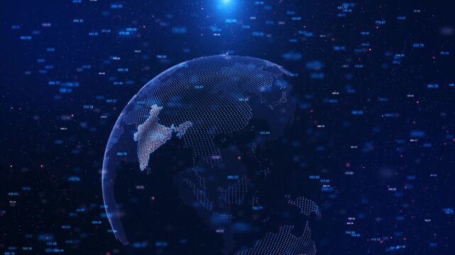 Futuristic Technology Globe Data Visualization Particles Abstract world globe made of light particles data values big data analytics global finance statistics digital advanced technology environment