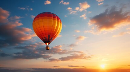 Fototapeta premium Hot air balloon adventure scenic sunrise landscape aerial view travel experience majestic sky environment