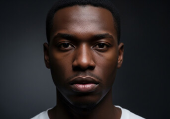 Obraz premium Serious young black man with intense expression in studio portrait on dark background