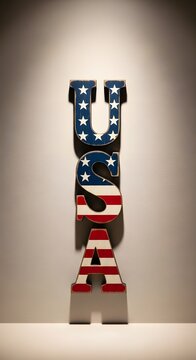 Patriotic wooden letter 'u' with american flag design symbolic and decorative.