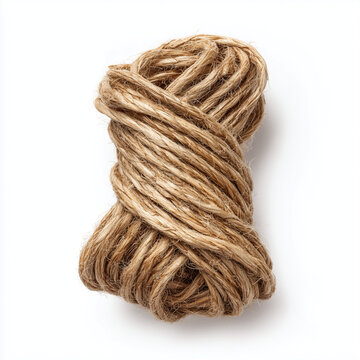 Curled piece of rustic string twine isolated on white.
