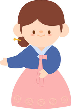 Hanbok Korean Traditional Clothes Chibi Illustration