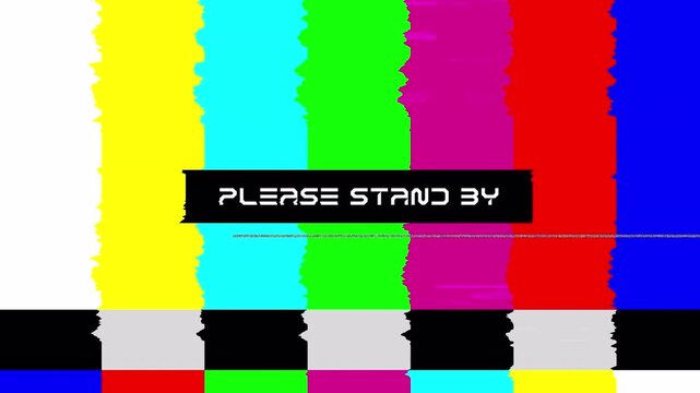 Color Bar Television Background with Static and Stand By Notice. 4K Video