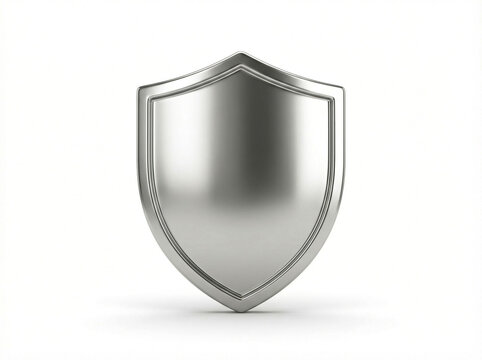 A shiny silver shield on a white background for protection concepts