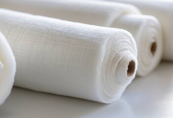 Fototapeta premium White cotton fabric roll and soft drapery