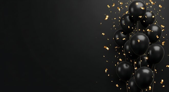 Elegant black balloons with golden confetti a celebration scene