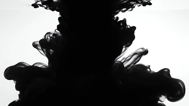 Abstract Black Ink Diffusion on White Background, Organic Cloud Explosion Effect for Motion Graphics