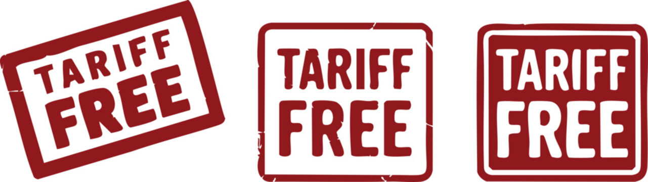 Three red square tariff free stamps with textured edges and white text seal mark