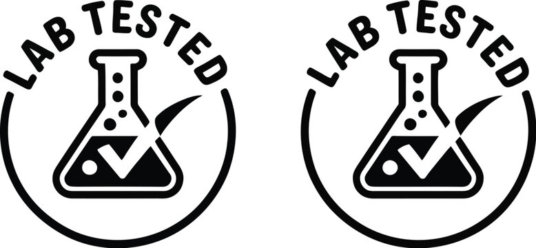 Two lab tested logos with beakers and checkmarks on white